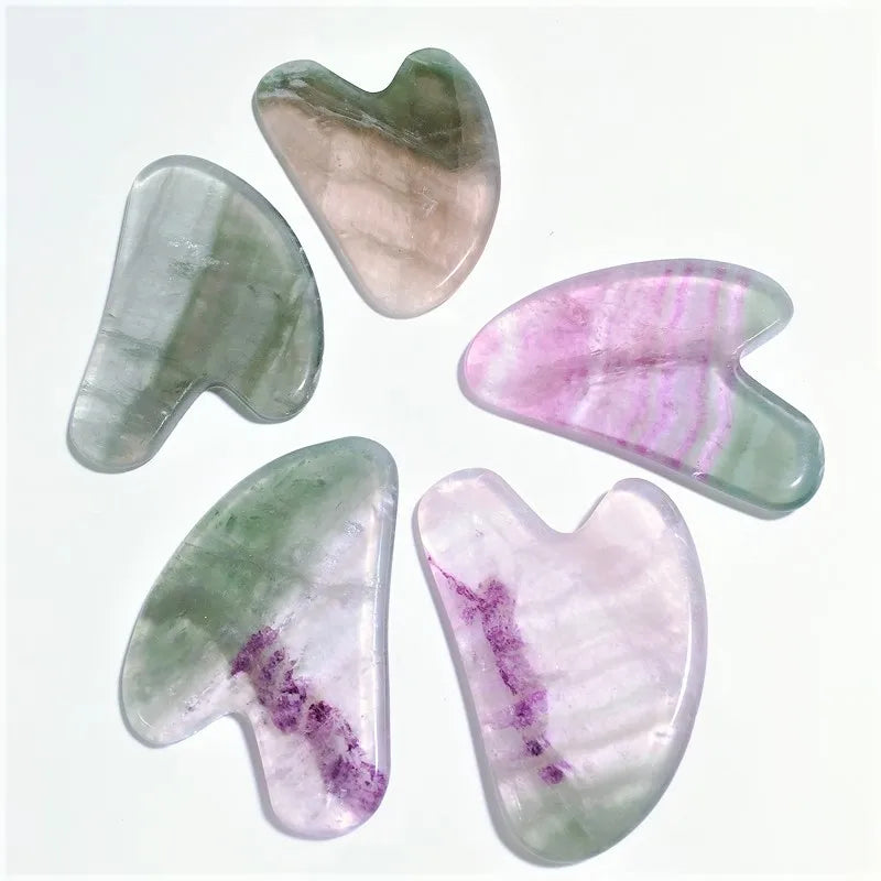 Huiying Home Use Natural Fluorite Polished Heart Facial Gua Sha Board for Body Healthy
