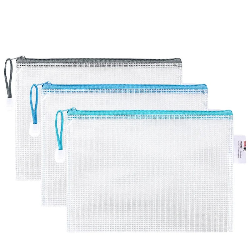 Deli 63451 Zipper Type Transparent Pvc Mesh Bag A5 Office Information Bag Student Stationery Storage Bag 720pcs Per Carton Set