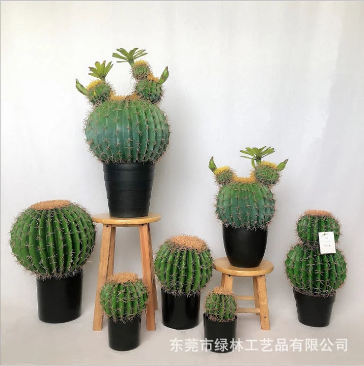 Wholesale PU Plastic Artificial Bih Ball Cactus Tree Bonsai with Green Plant