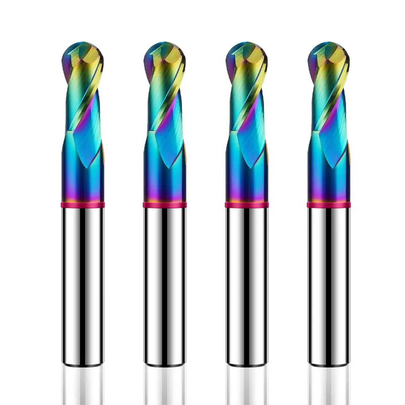 AZZKOR 2F Endmills Color-Ring DCL-Colorful Coating Tungsten Carbide Ball End Milling Cutter for CNC Mechanical