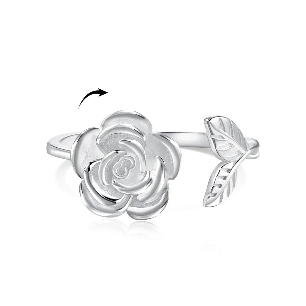 18K Gold Plated Women's  Flower Rings  Party Opening Adjustable Ring 925 Sterling Silver Fashionable Fine Jewelry