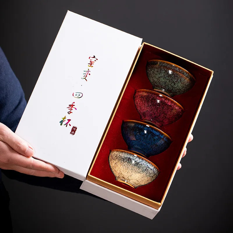 Kiln Baked Four Seasons Cup Master Cup Tea Cup Kung Fu Tea Set Household Ceramic Gift TeaCup Tea Bowl Gift Box