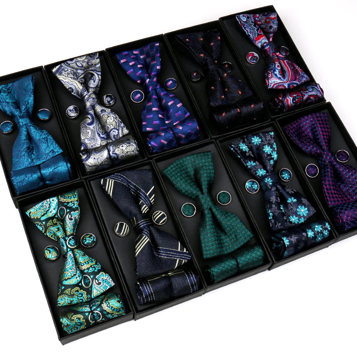 Wholesale Butterfly Bow Tie Gift Box Silk Bow Tie for Men Wedding Man Bowtie and Pocket Square Cufflinks in Box MegaBDM