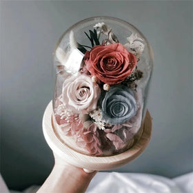 Factory Wholesale Wooden Base Transparent Cloche Dome Small Glass Flower Cover