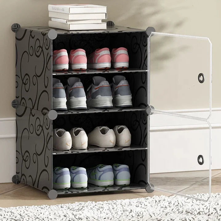 Four-Layer Modern Plastic Shoe Storage Rack Transparent Door Extendable Space-Saving Living Room Warehouse Hotel Entry Closet