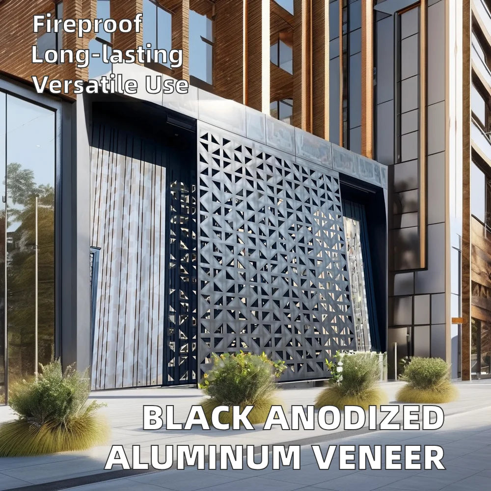 Eyecatching Graphic Design Black Anodized Aluminum Veneer Mesh Mirror Finish Architectural Honeycomb Veneer