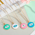 Dainty Turkish Style Round Shaped Pendant Woman Ladies Pink Blue White Enamel Evil Eyes Necklace Jewelry