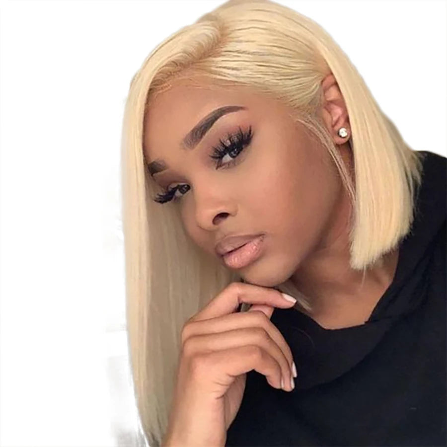 Dropshipping Wholesale #613 Lace Front Wigs Short Bob Cuticle Aligned Human Hair Silky Straight Texture Blonde Shade for Lace