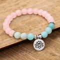 8mm Rose Quartz Bracelet for Women Jewelry Round Beads Stretch Bracelet Amazonite Stone Lotus Charm Yoga Natural Stone Bracelet