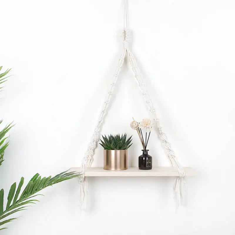Custom Handcrafted Wall Mounted Natural Pine Wood Hanging Organizer Rack Shelves Triangle Wooden Floating Shelves With String