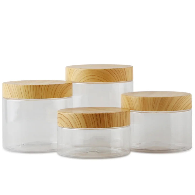 150g 500g Face Cream Skin Care Plastic Jar clear Cosmetic Pot Wide Mouth  250g Cosmetic Jar with Wood Lid