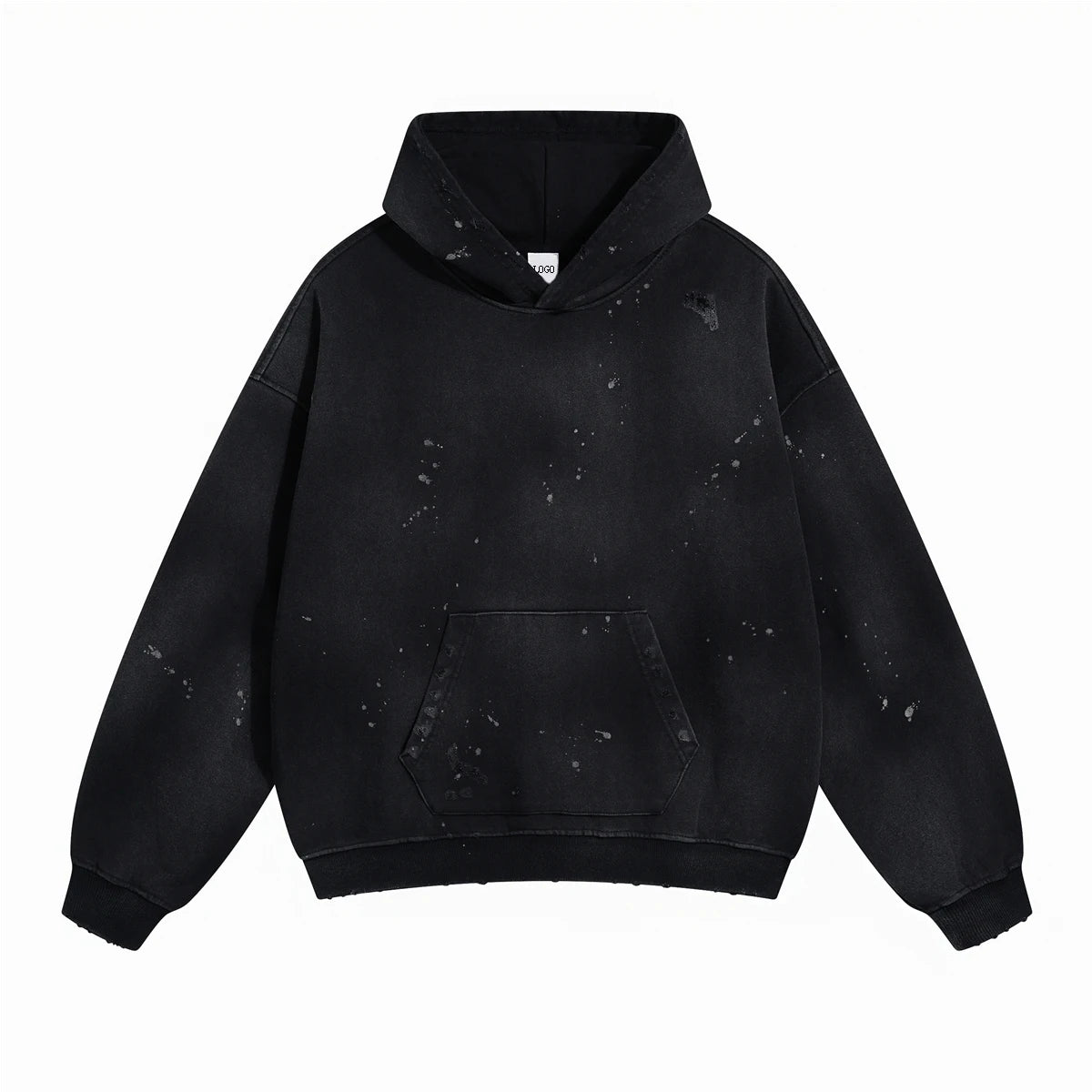 Men Stone Wash Crop Pullover Sweatshirt Custom Puff Print Logo 420 Gsm Heavy Cotton Oversize Vintage Faded Distress Boxy Hoodie
