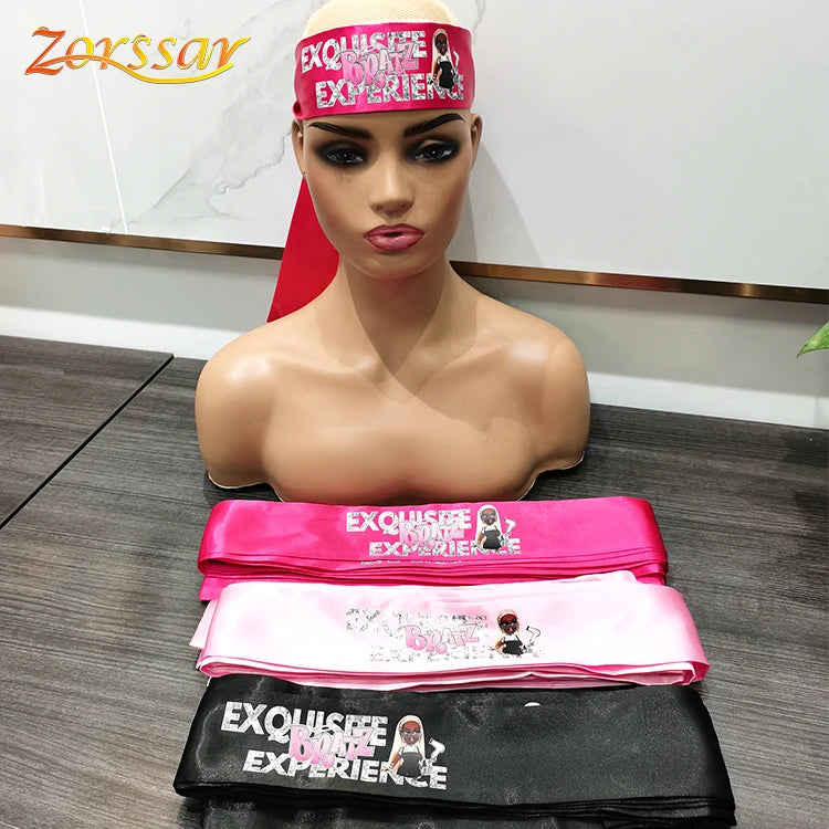 Custom logo Hair Satin Silk Bonnet Wrapping Hair Band Edge Scarf100 Glueless Frontal Lace Human Hair Wig for Black Women