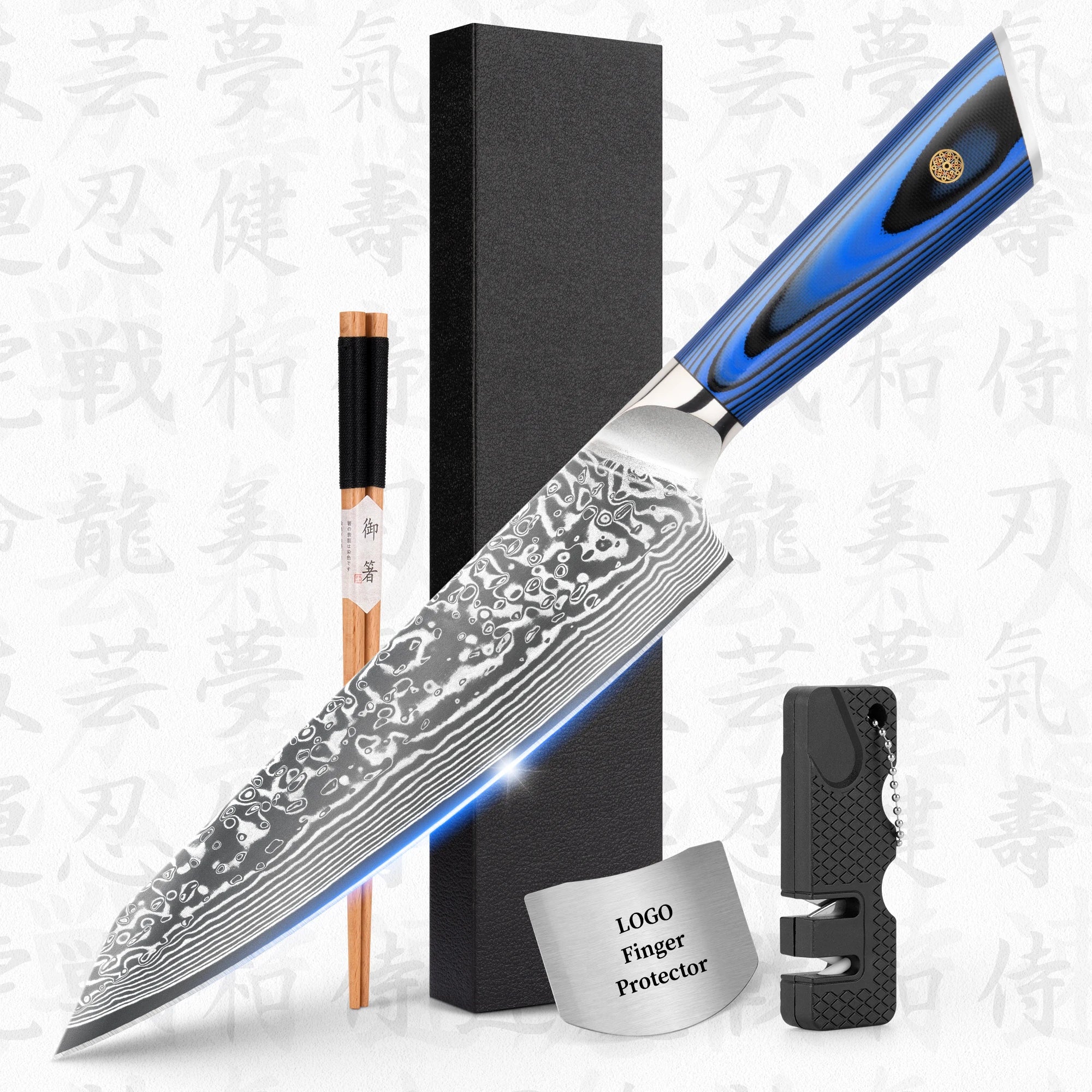 10% Off Custom Logo Blue G10 Handle 8 Inch Damascus Japanese Steel Kiritsuke Kitchen Knives in Amazom Top Selling List