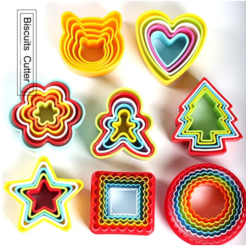 5 Piece Stocked Colorful Square Round Shape ABS Plastic Baking Tool Cake Biscuit Mold Cookie Cutter Set