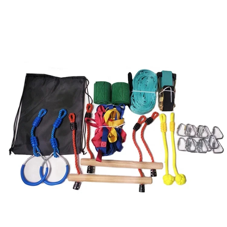 Slackline Kit with Tree & Ratchet Protector Nylon 13m for Outdoor Sports & Backyard Fun for All
