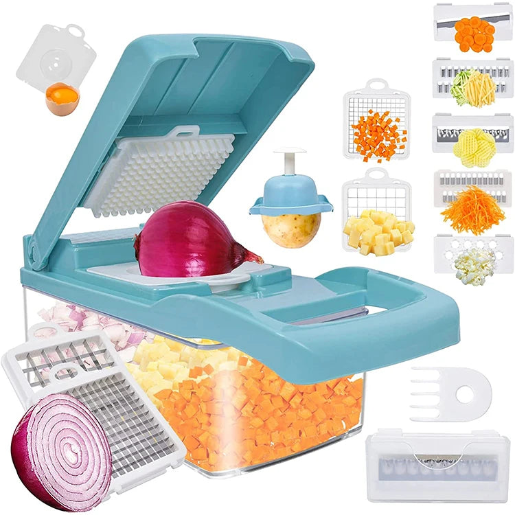 Pro-Series15-in-1 Vegetable Chopper 7 Blade Vegetable Slicer Onion Mincer Chopper Cutter Dicer with Container