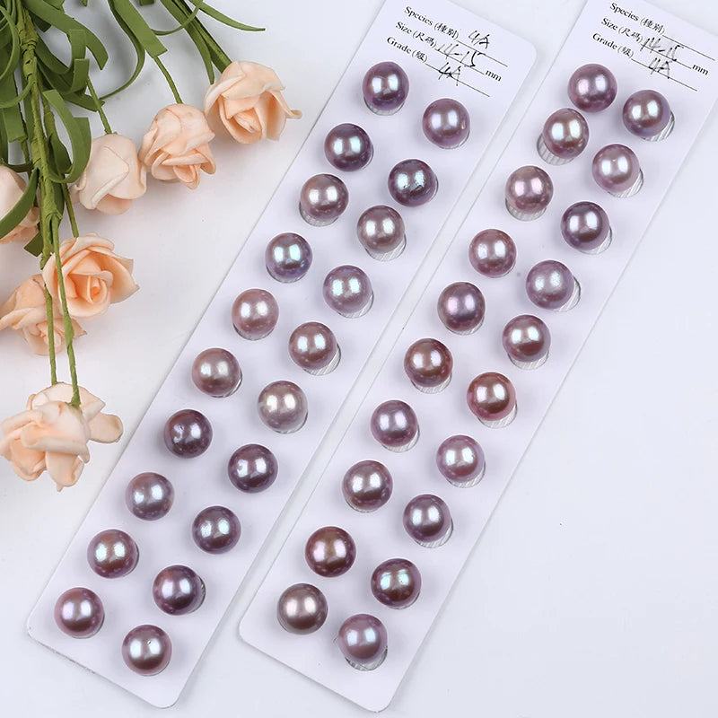 14-15mm Round Edison Pearls Natural Purple Color Freshwater Loose Pearls in Pairs