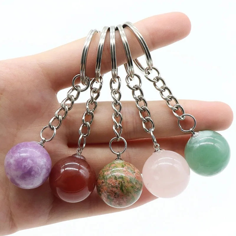 High Quality 20mm Natural Stone Agate Ball Crystal Keychain Yiwu Aonaya Jewelry for Handbag Decor and Motorcycle Keyring Holder