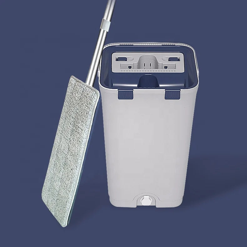 Promotion Stock Foldable Handle Steel Frame Eco-Friendly Microfiber Flat Bucket Mop Set with 2 Mopheads