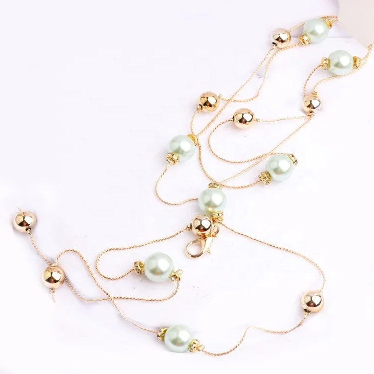 Elegant Fashion Chain Skirt with Fine Waist Chain & Pearl Alloy Beads Stylish Metal Belts Accessories