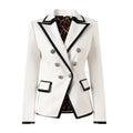 Style Newest Pu Coat Lady Patchwork Slim Fitted Double-breasted Colorblock Women Leopard Lining Blazer
