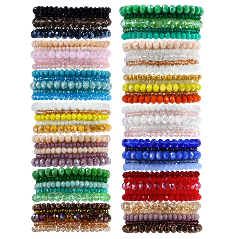 Bohemian Vacation Fashion Women's Stack Bracelet 5 Pcs Multicolor Shiny 4/6/8mm Glass Beads Elastic Bracelet Sets