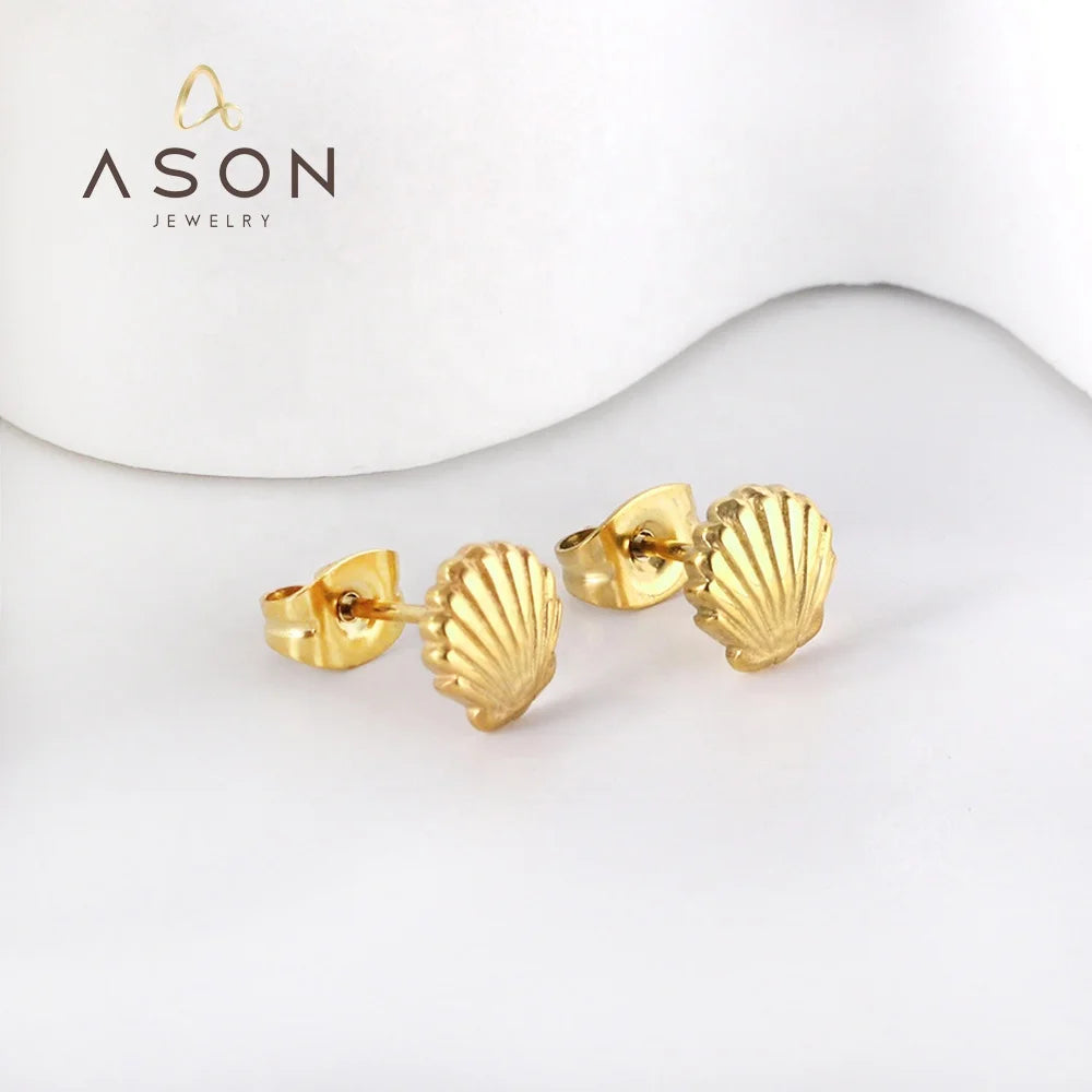 Ason Fashion Jewelry Exquisite Cute Earrings Children's Hyposensitivity 18K Gold Plating Stainless Steel Shell Stud Earrings