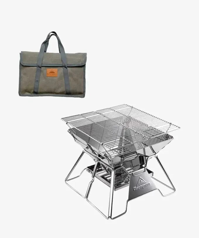 Campingmoon Woodland Garden Folding Bbq Stainless Steel Grill Detachable Outdoor Portable Middle Size Folding Wood Grill