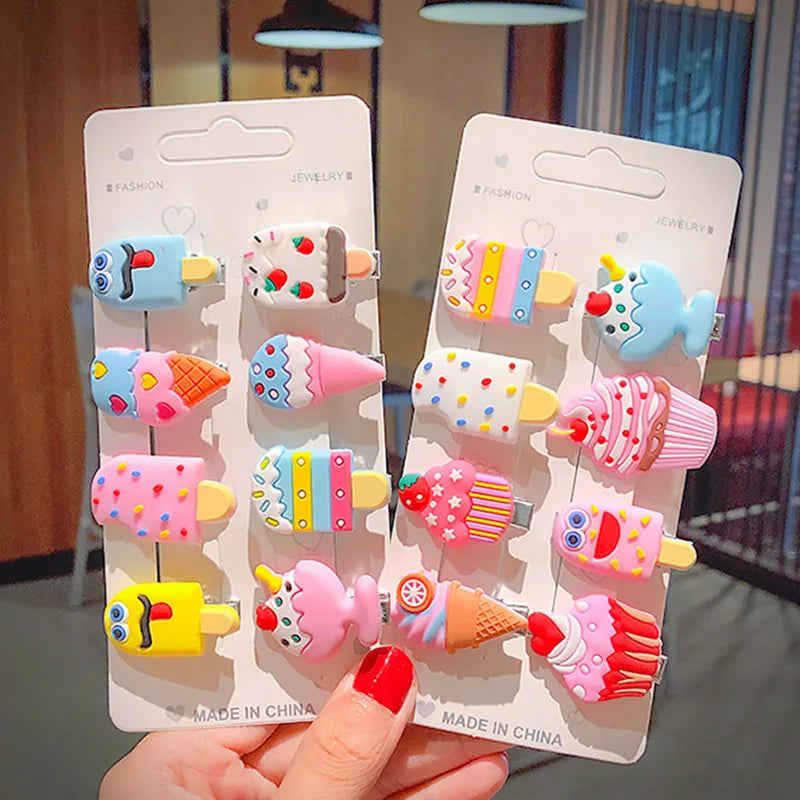 Hair Accessories 10 Piece/packs of Cute Girls  Soft Gel Hair Clip Ice Cream Princess Cute Hairpin for Children