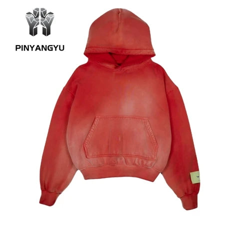 Wholesale Cheap Custom logo Hoodie Heavy Pullover French Terry Hoodie High Quality Vintage Acid Wash Sun Faded Cropped Hoodie