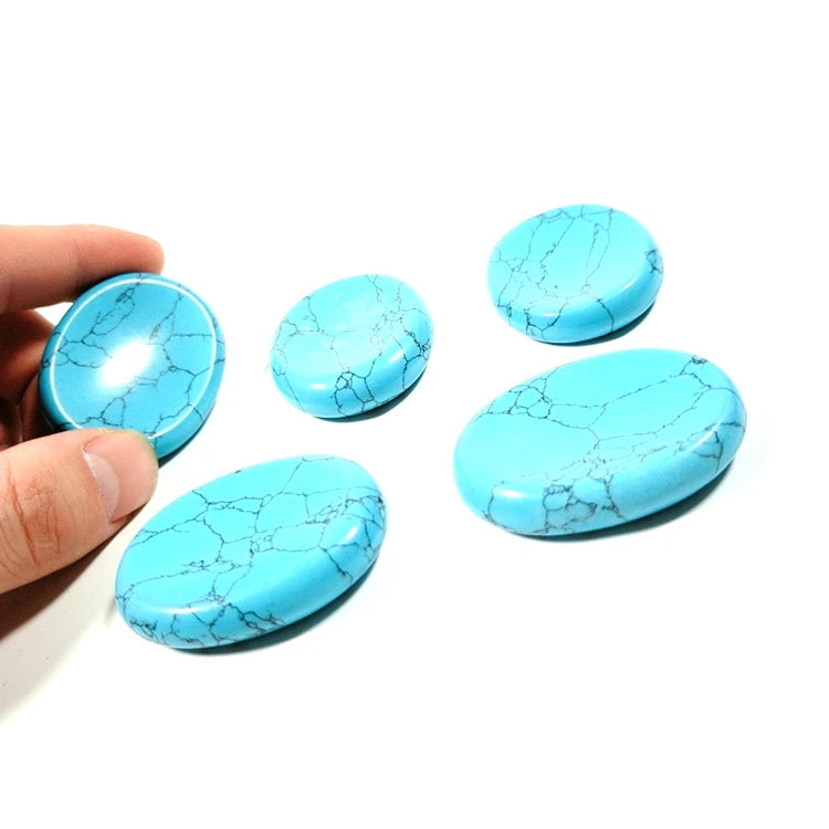 Diy Seven Chakras Blue Turquoise Worry Stone Reiki Healing Crystals Stones with Thumb Scraping Board Box Set for Gift