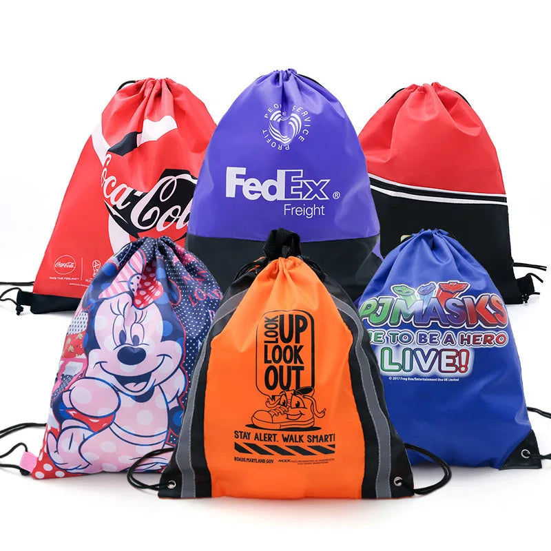 210D Waterproof Eco-Friendly Fashion Polyester Nylon Drawstring Backpack Custom Kids' Promotional Bags Wholesale