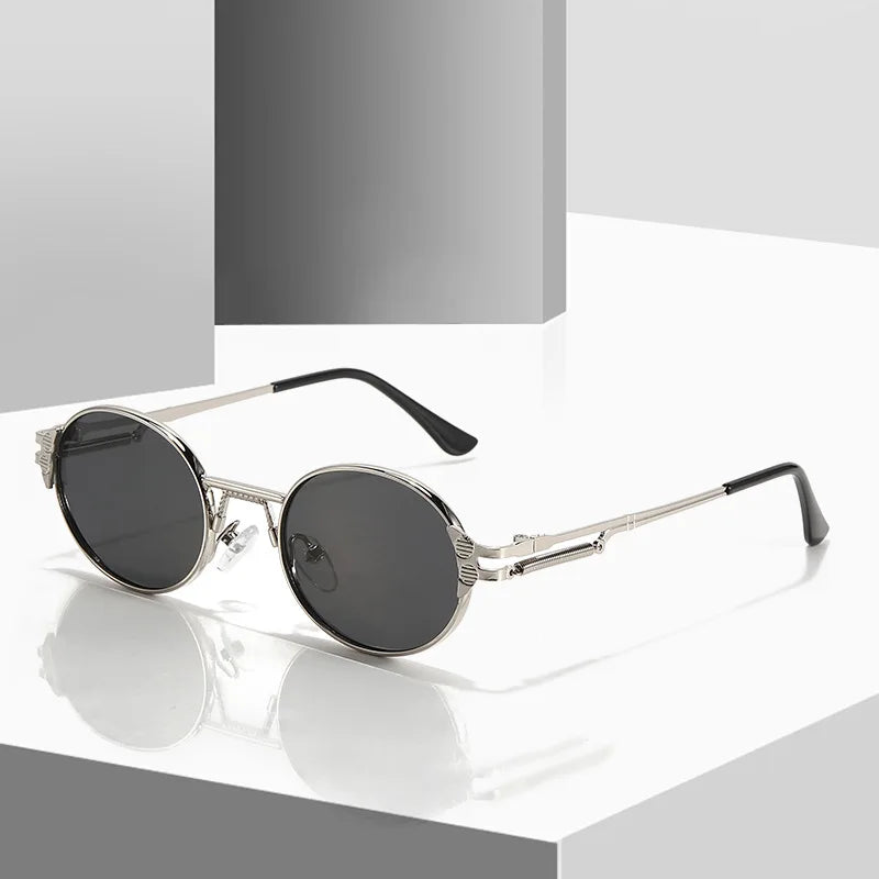 Metal Men Women 2023 Hip Hop Vintage Glasses Small Round Stainless Steel Eyeglass Travel White Label Sunglasses