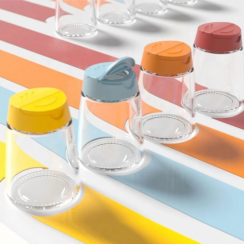 New Double-opening Glass Condiment Bottle Set Kitchen Four-packed Seasoning Jar Colourful Salt Shaker Condiment Bottle