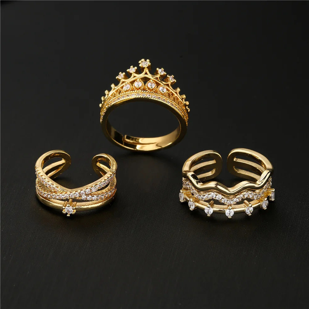 Geometric 18k Gold Plated Micro Pave Zircon Open Rings Colored Rectangle Cz Finger Rings