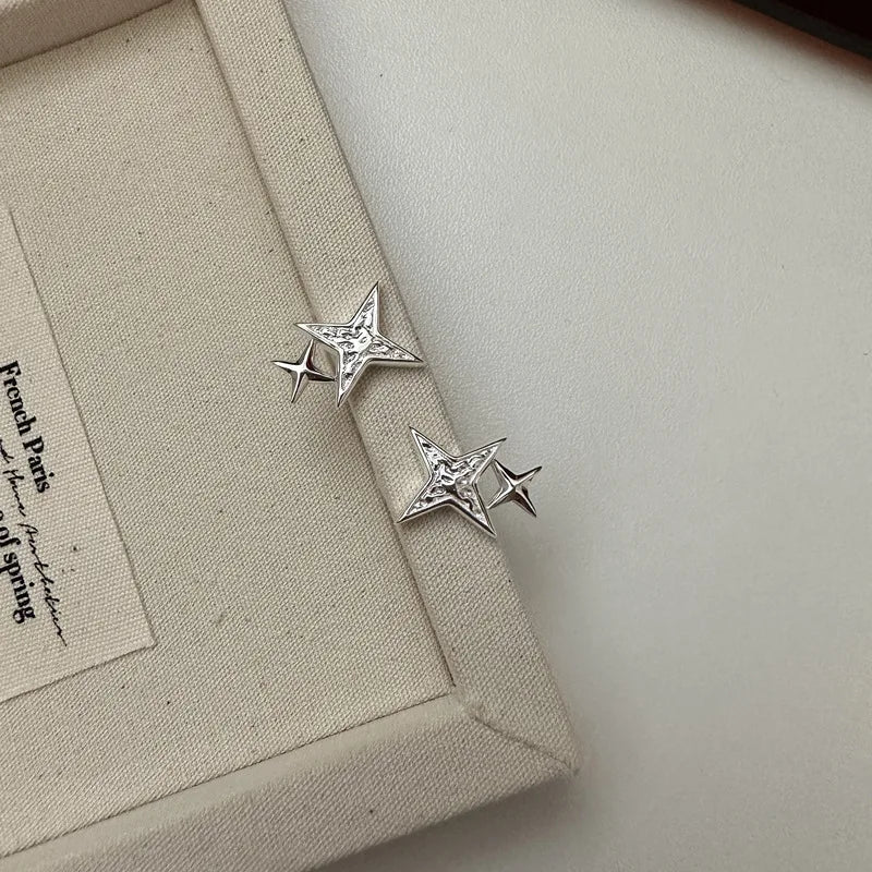 Fine Jewelry for Gift Occasions 925 Sterling Silver Hammered Star Shape Stud Earrings for Women