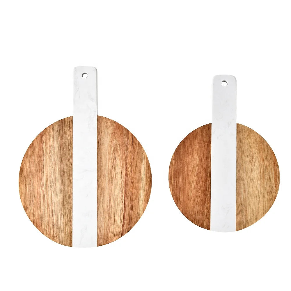 Nordic Style Marble Stitching Acacia Wood Cheese Steak Cutting Board Double-Sided Western Style Hand-Held Fruit Chopping Block