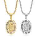 Classics Stainless Steel Maria Pendant Neck Chain Crystal Zircon Necklace Religious Hip Hop Jewelry for Women Men