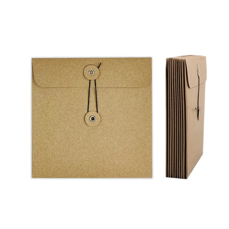 Custom Card Envelope Square Small Brown Kraft Paper String Business Cute Vintage Envelopes Button and String Tie Closure Clasp