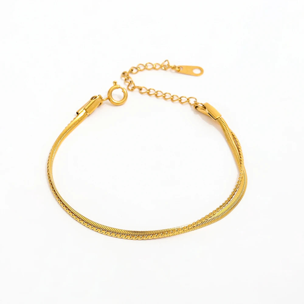 High End Gold Plated Stainless Steel Double-layer Mixed Chain Bracelet for Women Wholesale Jewelry