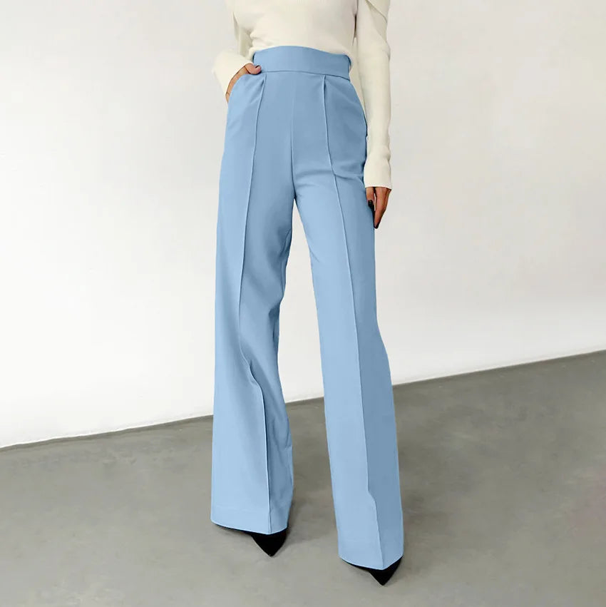 Enyami Autumn Spring Urban Wear Work Leisure Trousers Business Casual Ladies Baby-blue High Waist Straight Office Pants Women
