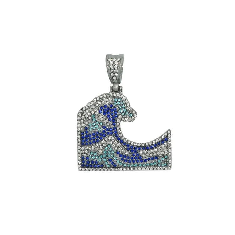 Custom Full Diamond Crystal Necklace Hip Hop Gold Jewelry Stainless Steel Surf Wave Animal Pendant Necklace for Men