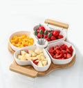 Bamboo Wood Ceramic Fruit Tray with Fork
