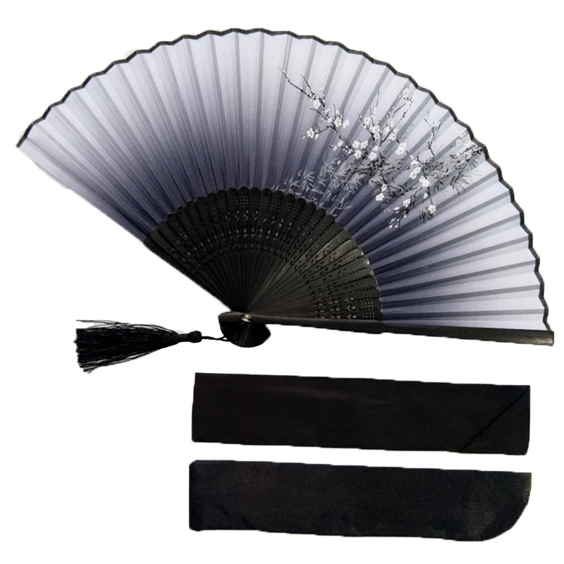 Wholesale Gift Set Mini Japanese Fan Bamboo Wedding Silk Hand Fan With Cloth Bag