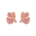 CZCITY Women Pink Butterfly Wing Earring Stud 925 Sterling Silver Zircon Diamond Butterfly Earrings