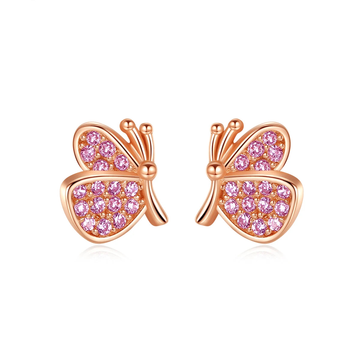 CZCITY Women Pink Butterfly Wing Earring Stud 925 Sterling Silver Zircon Diamond Butterfly Earrings