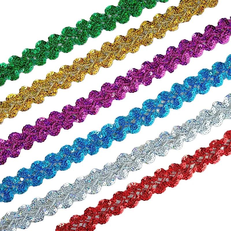 3cm 13m Diy Polyester Sewing Trimming Lace Ribbon Christmas Costume Red Green Blue Sequined Metallic Tatting Braided Lace Trim