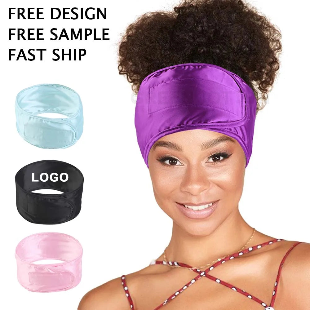 Custom Logo Headband Women Hairbands Adjustable Hair Wrap Band Satin Silk Headband Yoga Headband Spa Facial Makeup Headband
