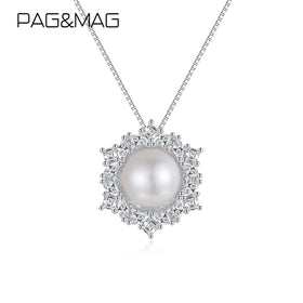 CZCITY Charm Pendant Dainty Silver 925 Snake New Snowflake Sunflower Jewelry Fresh Water Pearl Necklace